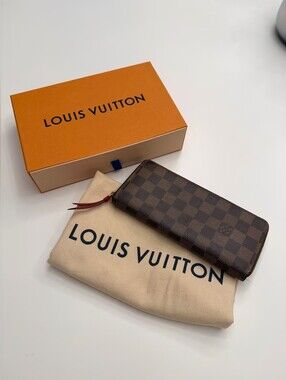 Louis Vuitton Brown Damier Ebene Zip Around Wallet with Red Interior